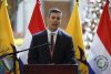 El presidente de Paraguay, Santiago Peña, habla en una rueda de prensa junto a su homólogo de Ecuador, Daniel Noboa (fuera de cuadro), este miércoles durante una visita oficial en Quito (Ecuador). EFE/ José Jácome