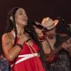 La cantante mexicana Lila Downs durante un momento del concierto que ha ofrecido dentro del marco del Festival La Mar de Músicas, este lunes en el Auditorio Paco Martín de Cartagena. EFE/Marcial Guillén