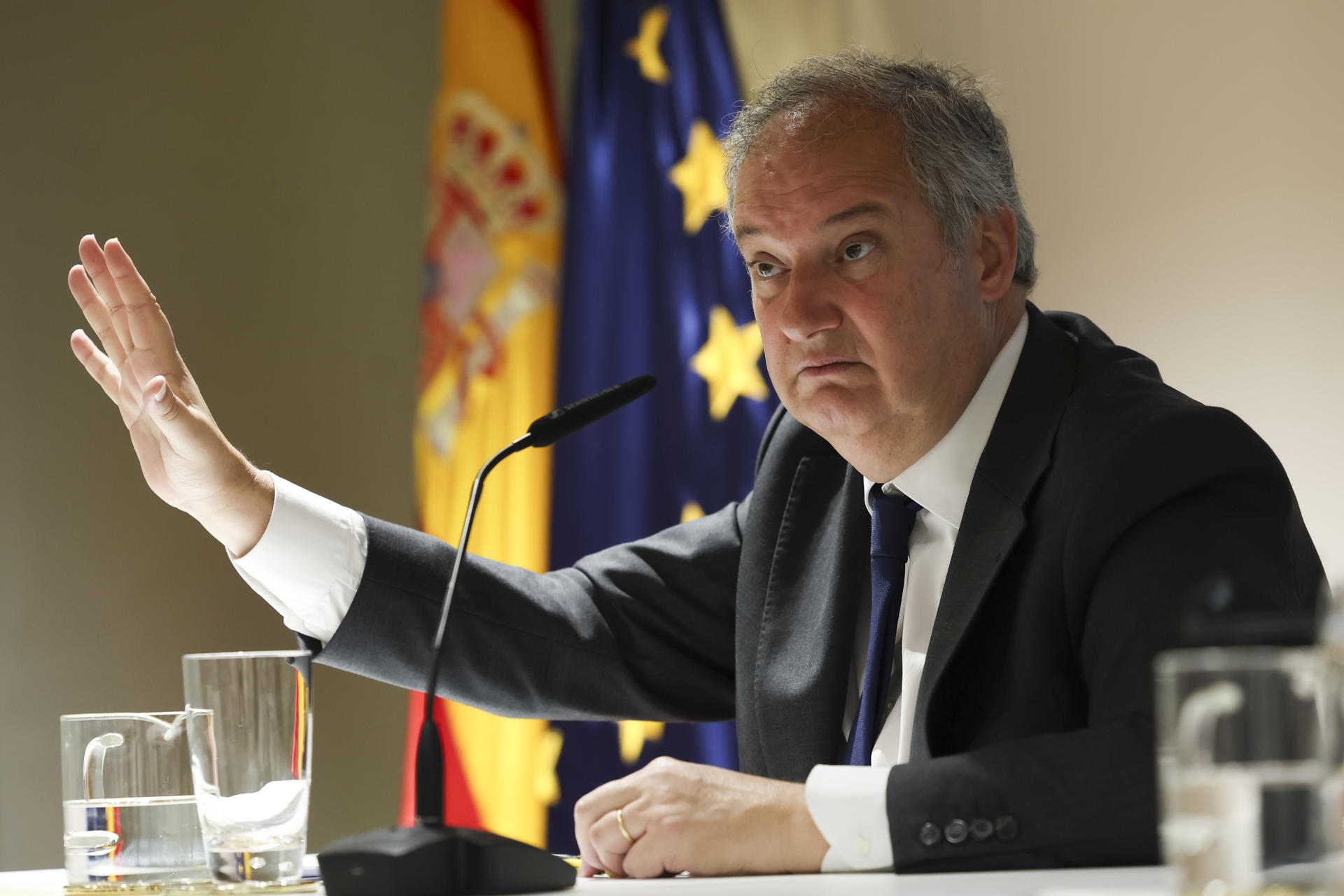 El ministro de Industria y Turismo, Jordi Hereu, durante la presentación de las previsiones de datos turísticos correspondientes a la temporada de verano 2026 este lunes en Madrid. EFE/ Kiko Huesca