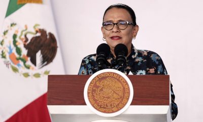 Fotografía cedida por la Presidencia de México de la secretaria de Gobernación, Rosa Icela Rodríguez, durante una rueda de prensa este viernes, en la ciudad de Cuernavaca en Morelos (México). EFE/Presidencia de México/SOLO USO EDITORIAL/NO VENTAS/SOLO DISPONIBLE PARA ILUSTRAR LA NOTICIA QUE ACOMPAÑA(CRÉDITO OBLIGATORIO)