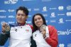 Ana Maria Torres (d) y Aram Peñaflor de México posan en el podio tras conseguir medalla de oro en triatlón individual este sábado, en los XXV Juegos Centroamericanos y del Caribe Santo Domingo 2026, en Santo Domingo (República Dominicana). EFE/ Rodrigo Sura
