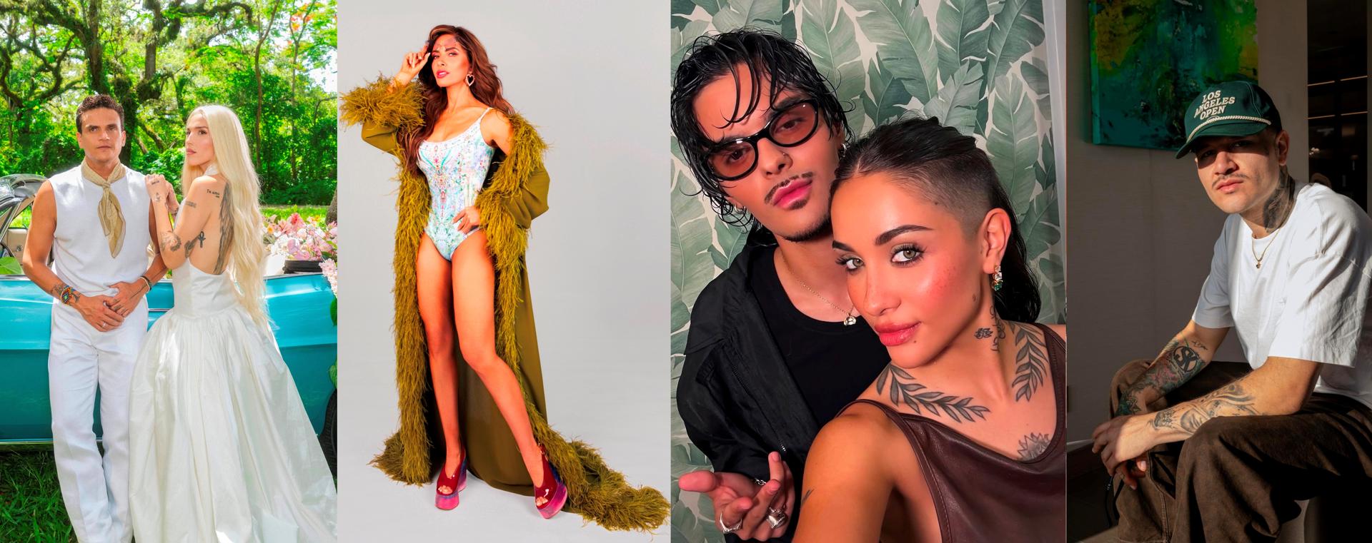 Combo de fotografías cedidas por las productoras donde aparecen los artistas (de i a d) el colombiano Silvestre Dangond y la venezolana Elena Rose, la mexicana Gloria Trevi, el español Abraham Mateo y la argentina María Becerra, y el colombiano Kapo, quienes estrenaron discos esta semana. EFE/Productoras /SOLO USO EDITORIAL /NO VENTAS /SOLO DISPONIBLE PARA ILUSTRAR LA NOTICIA QUE ACOMPAÑA /CRÉDITO OBLIGATORIO