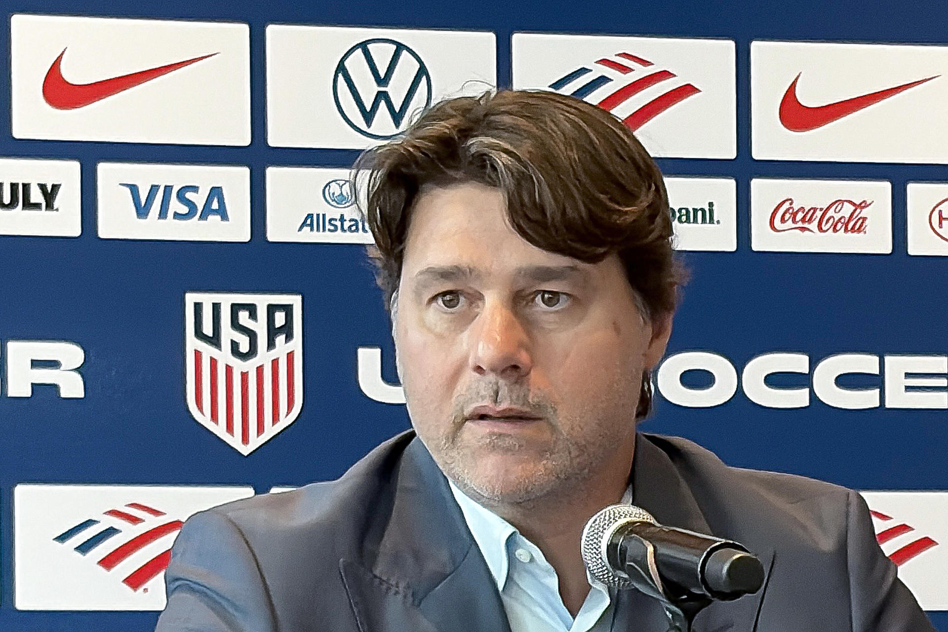 El entrenador de la selección de fútbol de Estados Unidos, el argentino Mauricio Pochettino, habla durante una rueda de prensa en Nueva York (EE.UU.). Imagen de archivo. EFE/Jan Téllez