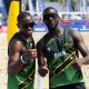 Fotografía de los integrantes del equipo masculino de vóley playa de San Cristóbal y Nieves Zendai Richards (d) y Elkreen Morton en un partido durante los XXV Juegos Centroamericanos y del Caribe Santo Domingo 2026. EFE/ Orlando Barría