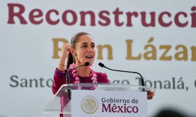 Fotografía cedida por la Presidencia de México de su mandataria, Claudia Sheinbaum, durante una gira de trabajo este sábado, en el municipio de Santo Domingo Tonalá, en Oaxaca (México). EFE/Presidencia de México/SOLO USO EDITORIAL/NO VENTAS/SOLO DISPONIBLE PARA ILUSTRAR LA NOTICIA QUE ACOMPAÑA(CRÉDITO OBLIGATORIO)