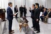 Fotografía cedida por la Presidencia de Bolivia, que muestra al mandatario, Rodrigo Paz (i), tomando juramento a los nuevos ministros de la Presidencia, Fernando Aramayo (c-d), y de Relaciones Exteriores, Héctor Huanca (2-d), este lunes en La Paz (Bolivia). EFE/ Presidencia de Bolivia
