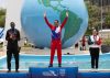 Marlies Mejías (c), de Cuba, gana medalla de oro en la competencia de ciclismo de ruta de 123.8 kilómetros en los XXV Juegos Centroamericanos y del Caribe Santo Domingo 2026, en Santo Domingo (República Dominicana). EFE/ Orlando Barría