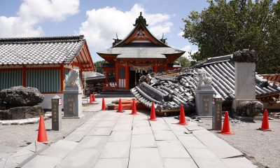 YATSUHIRO (Japan), 31/07/2026.- Infraestructuras dañadas en la localidad de Yatsushiro, en Kumamoto, Japón, por el terremoto del martes. EFE/EPA/RODRIGO REYES MARIN