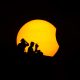 Fotografía de archivo en la que se captó la silueta de un par de camarógrafos al registrar el inicio de un eclipse total de sol, en Chennai (India). EFE/Idrees Mohammed