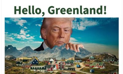 Imagen difundida en la cuenta en la red Truth Social @realDonaldTrump del presidente de EE.UU., Donald Trump, donde volvió este sábado a mostrar su interés en Groenlandia al compartir un mensaje con una fotografía suya sobre la isla con la frase, "Hello, Greenland". EFE/ @realDonaldTrump