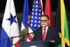 El ministro de Seguridad de Panamá, Frank Ábrego, habla en la inauguración del ejercicio multinacional Panamax 2026 este lunes, en la Base Aérea Teniente Octavio Rodríguez Garrido en el Distrito de Arraiján (Panamá). EFE/ Bienvenido Velasco