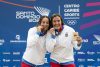 Allanis Navas y María González, de Puerto Rico, celebran al ganar medalla de oro en voley playa este viernes en los XXV Juegos Centroamericanos y del Caribe Santo Domingo 2026. EFE/ Orlando Barría