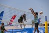 Fotografía de los integrantes del equipo masculino de vóley playa de San Cristóbal y Nieves Zendai Richards (c) y Elkreen Morton (i) en un partido durante los XXV Juegos Centroamericanos y del Caribe Santo Domingo 2026. EFE/ Orlando Barría
