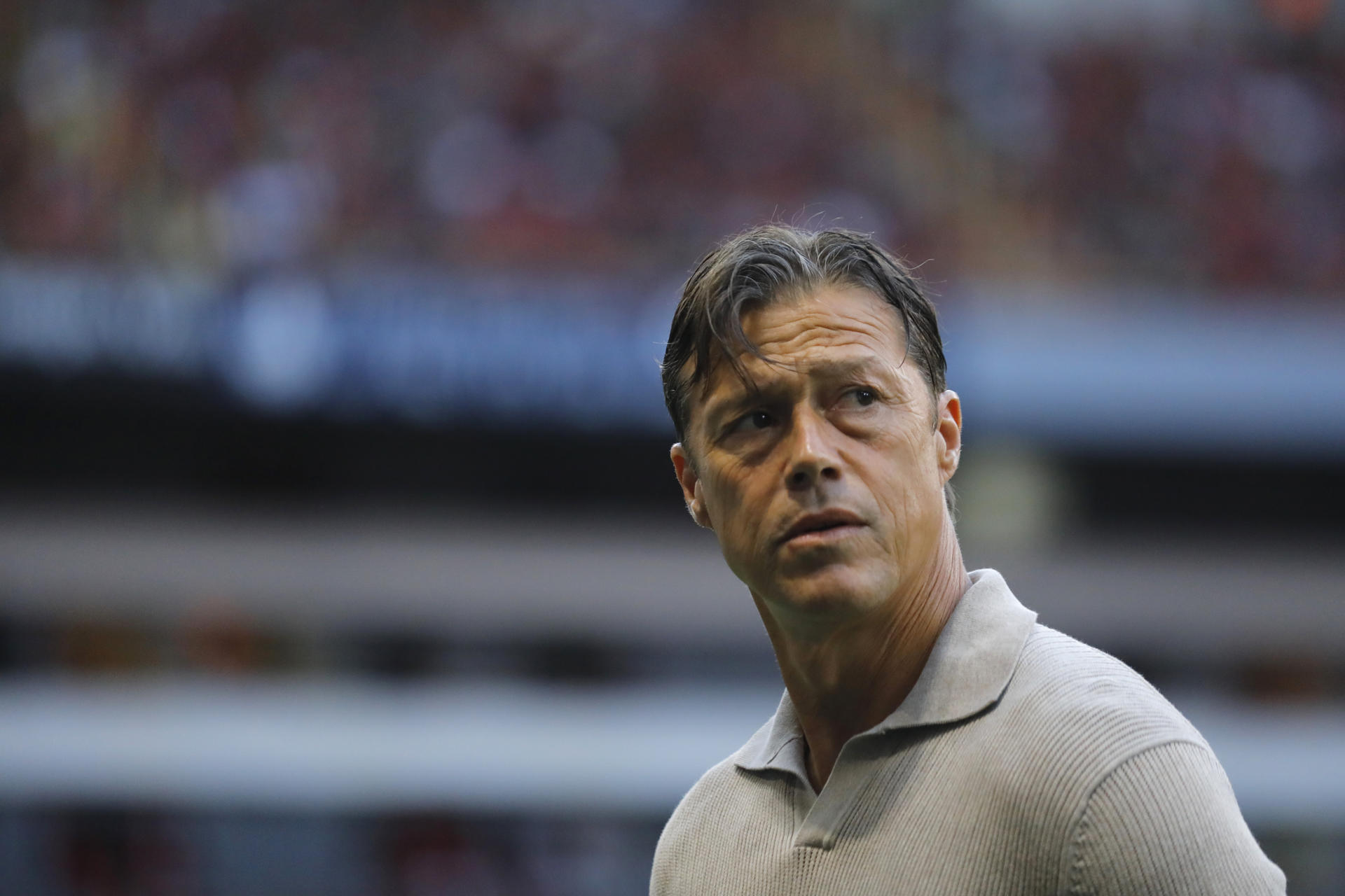 Matías Almeyda, entrenador de Monterrey, reacciona este sábado, durante un partido de la jornada 3 de del torneo apertura 2026 de la Liga MX entre Atlas y Monterrey disputado en el estadio Jalisco en Guadalajara (México). EFE/ Francisco Guasco