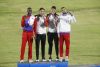 Erick Portillo (2i), de México, medalla de oro; Luis Zayas (i), de Cuba, medalla de plata; Jair Portillo (2d), de México, medalla de bronce, y Marcus Gelpi, de Puerto Rico, medalla de bronce, posan en el podio de salto de altura masculino durante los XXV Juegos Centroamericanos y del Caribe Santo Domingo 2026, en Santo Domingo (República Dominicana). EFE/ Rodrigo Sura