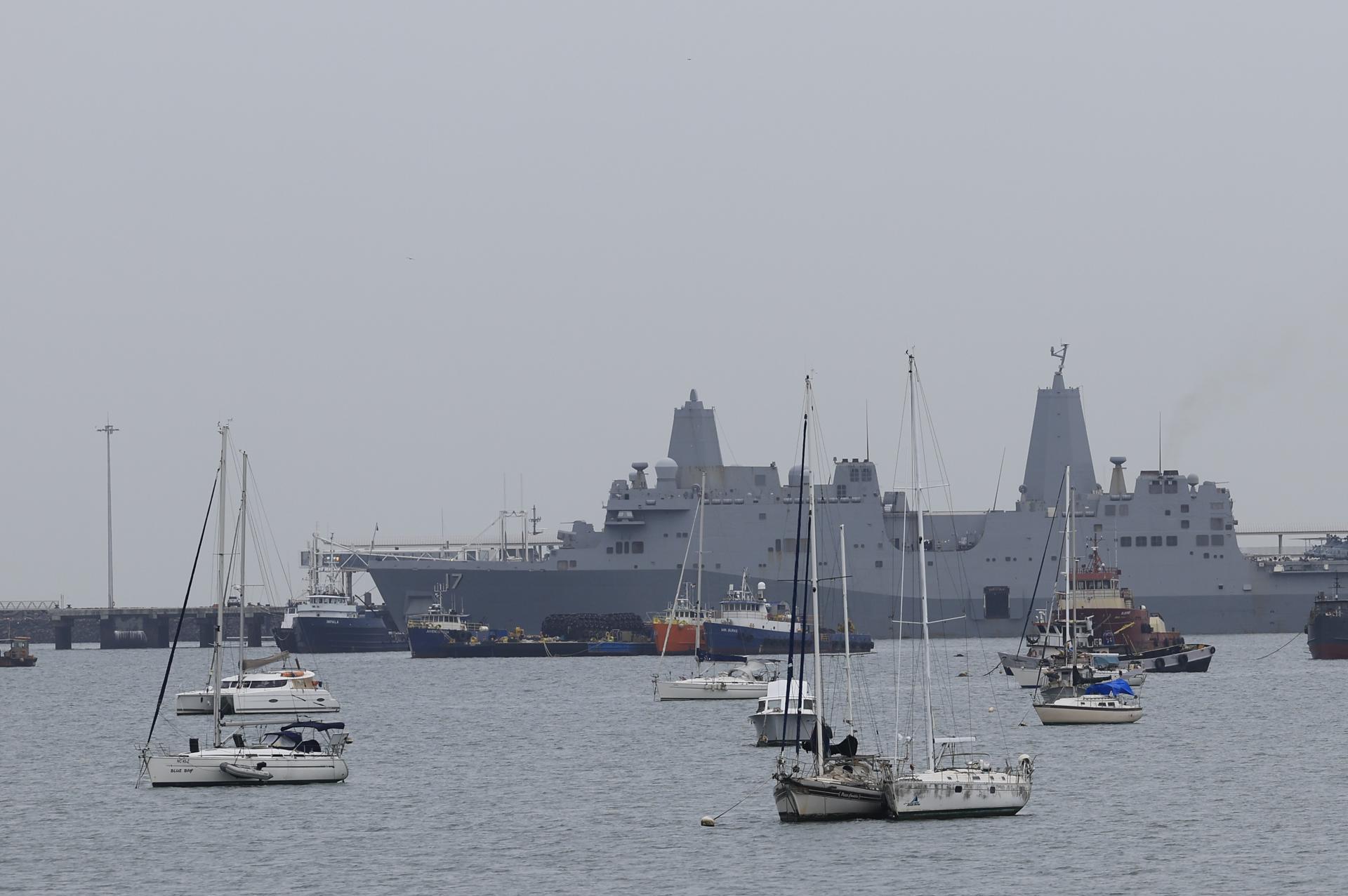 Fotografía que muestra el buque militar estadounidense Vessel 17 en la Terminal de Cruceros de Amador durante el ejercicio multinacional Panamax 2026 este lunes, en Ciudad de Panamá (Panamá). EFE/ Bienvenido Velasco